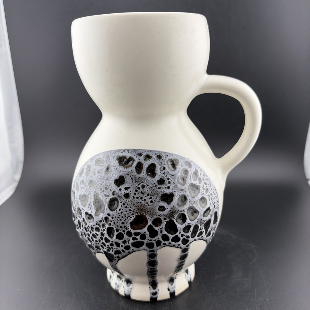Lapid Lava Drip Glaze Pitcher Vase Signed Dan Israel Black White Handpainted